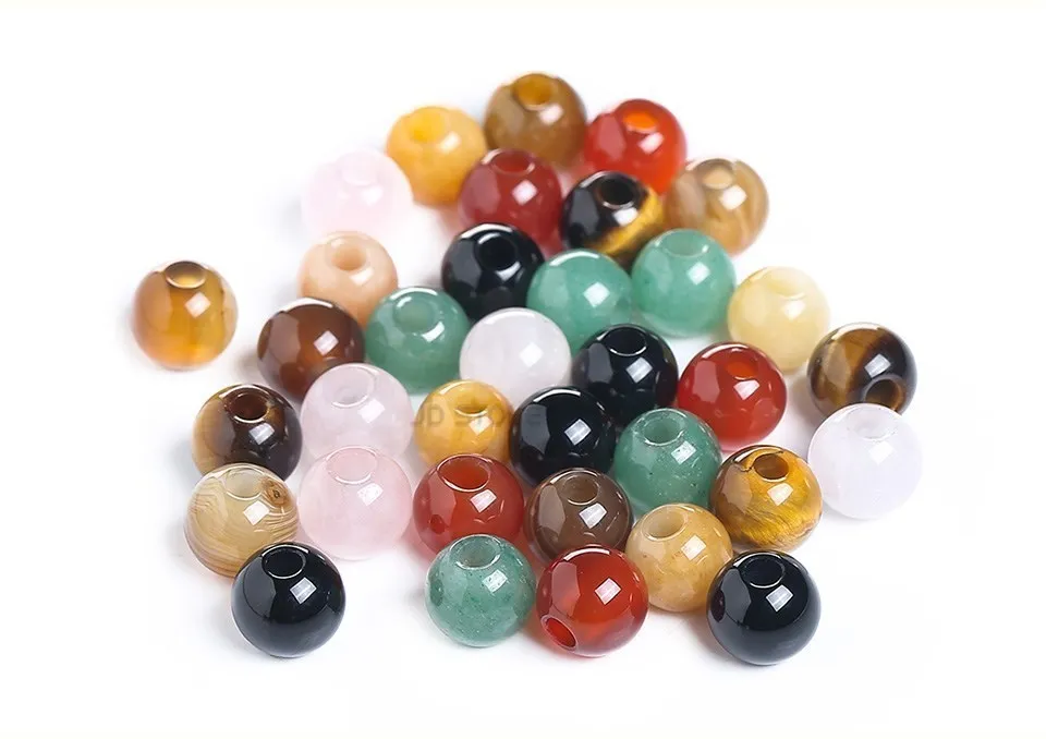 50pcs/Lot Natural Stone Big Hole Beads High Quality Amethyst Agate Jade Round Bead For For Jewelry Making Diy Bracelet Accessory