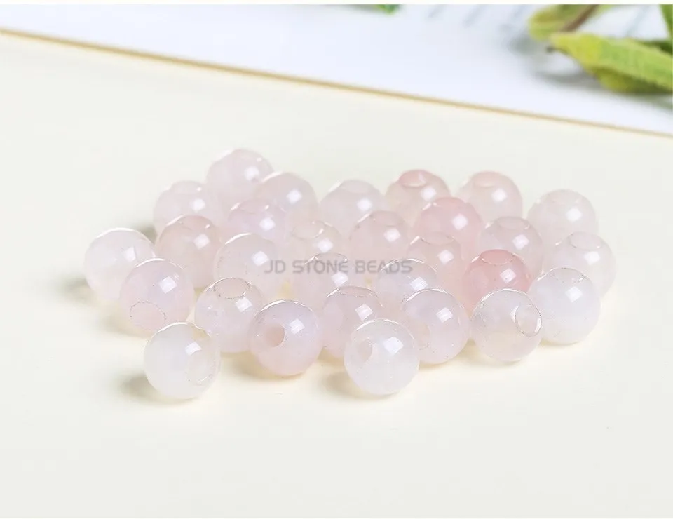 50pcs/Lot Natural Stone Big Hole Beads High Quality Amethyst Agate Jade Round Bead For For Jewelry Making Diy Bracelet Accessory