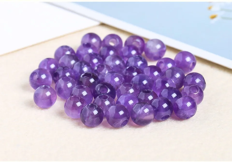 50pcs/Lot Natural Stone Big Hole Beads High Quality Amethyst Agate Jade Round Bead For For Jewelry Making Diy Bracelet Accessory