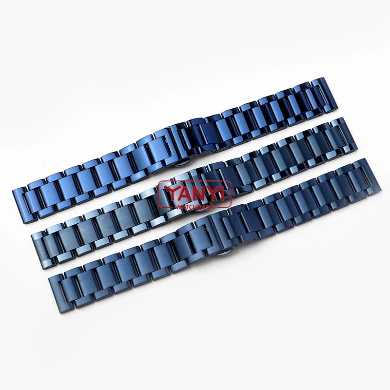 Stainless Steel Watchband Dark Blue Color Curved End Metal Wristwatches Band 18mm 19mm 20mm 21mm 22mm 23mm 24mm Watch Strap