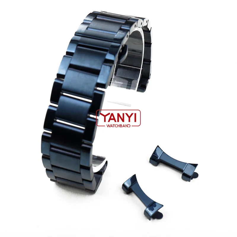 Stainless Steel Watchband Dark Blue Color Curved End Metal Wristwatches Band 18mm 19mm 20mm 21mm 22mm 23mm 24mm Watch Strap