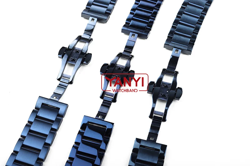 Stainless Steel Watchband Dark Blue Color Curved End Metal Wristwatches Band 18mm 19mm 20mm 21mm 22mm 23mm 24mm Watch Strap