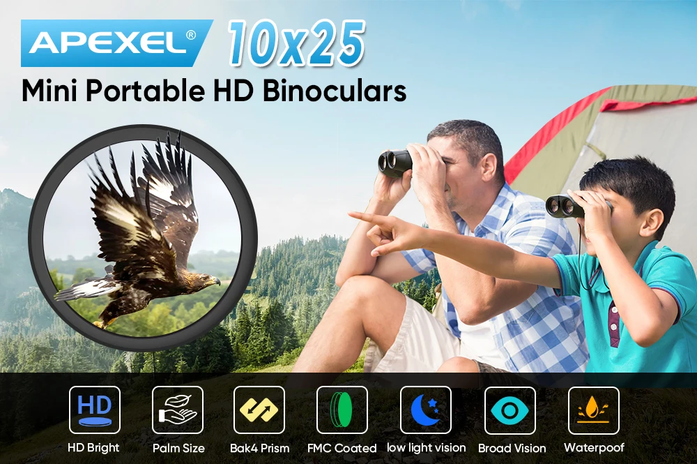 APEXEL Professional Binoculars 10X25 With BAK4 Prism High Powered Zoom Binocular Portable Hunting Telescope For Sports Travel