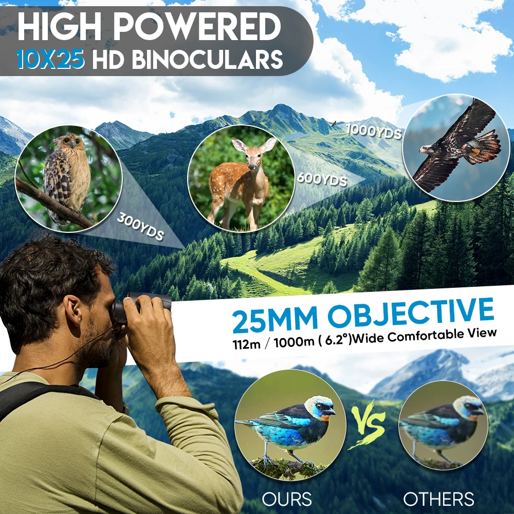 APEXEL Professional Binoculars 10X25 With BAK4 Prism High Powered Zoom Binocular Portable Hunting Telescope For Sports Travel