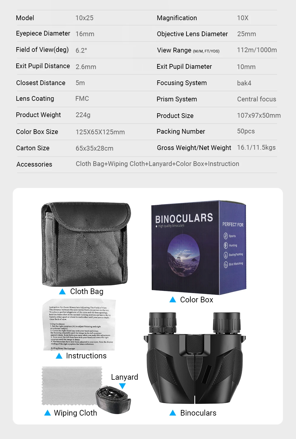 APEXEL Professional Binoculars 10X25 With BAK4 Prism High Powered Zoom Binocular Portable Hunting Telescope For Sports Travel