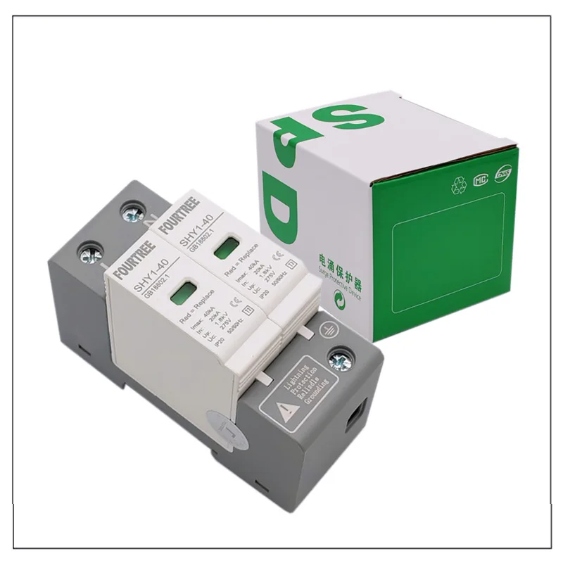 SPD AC 2P Surge Protection 20〜40KA 30KA〜60KA House Lightning Protector Low-Voltage Arrester Device 275V 385V Din Rail