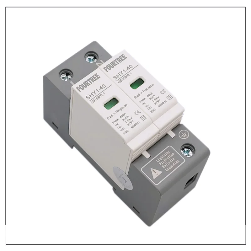 SPD AC 2P Surge Protection 20〜40KA 30KA〜60KA House Lightning Protector Low-Voltage Arrester Device 275V 385V Din Rail