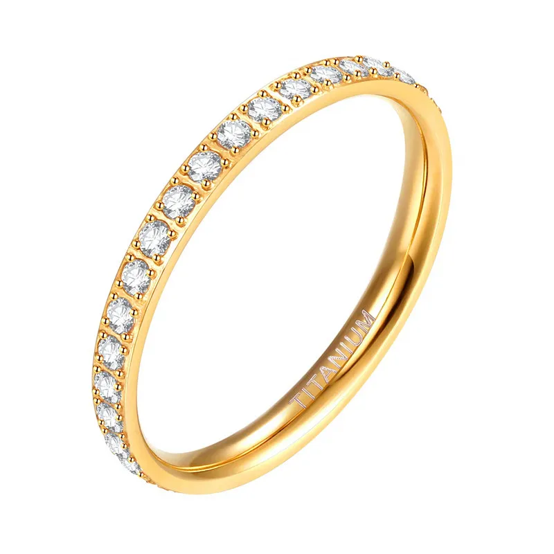Kolmnsta 2mm Women Titanium Ring Cubic Zirconia Anniversary Wedding Engagement Band Size 4 to 13 bagues pour femme