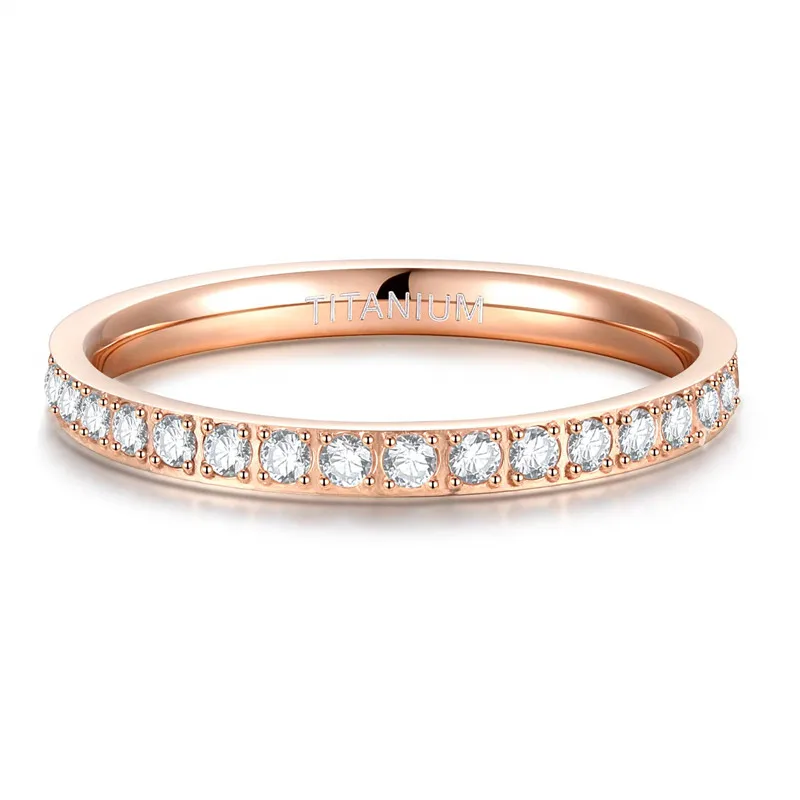 Kolmnsta 2mm Women Titanium Ring Cubic Zirconia Anniversary Wedding Engagement Band Size 4 to 13 bagues pour femme