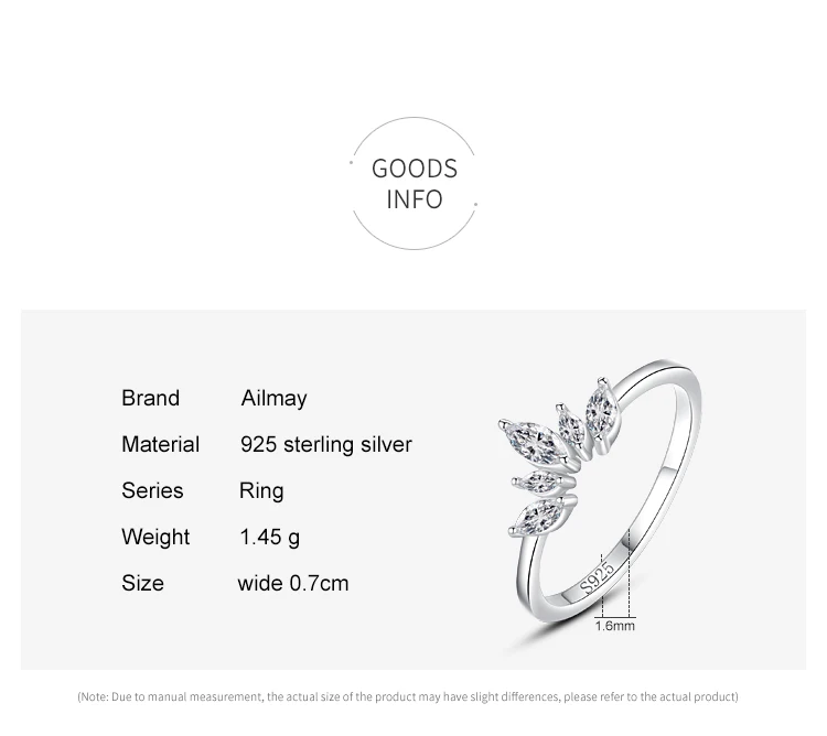 Ailmay Fashion 925 Sterling Silver Simple crown Finger Ring Elegant Clear Zircon Rings For Women Girls Party Accessories Jewelry
