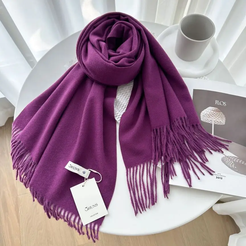 VISROVER New 32 Colors Woman Winter Scarf Fashion Female Shawls Cashmere Handfeeling Winter Wraps Solid Color Winter Hijab Scarf