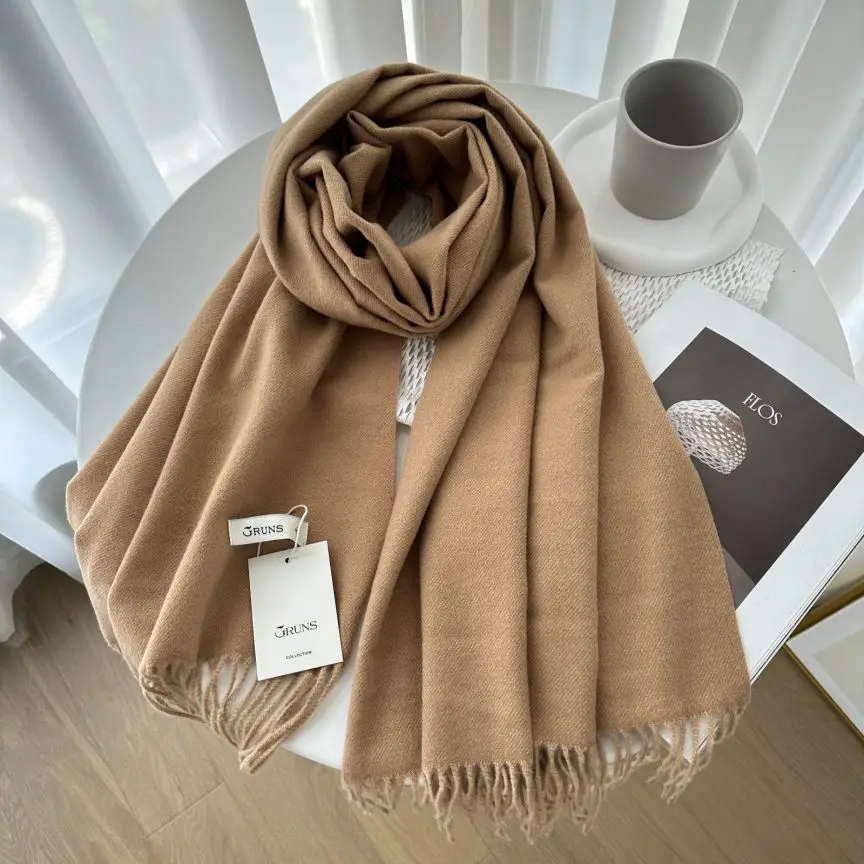 VISROVER New 32 Colors Woman Winter Scarf Fashion Female Shawls Cashmere Handfeeling Winter Wraps Solid Color Winter Hijab Scarf