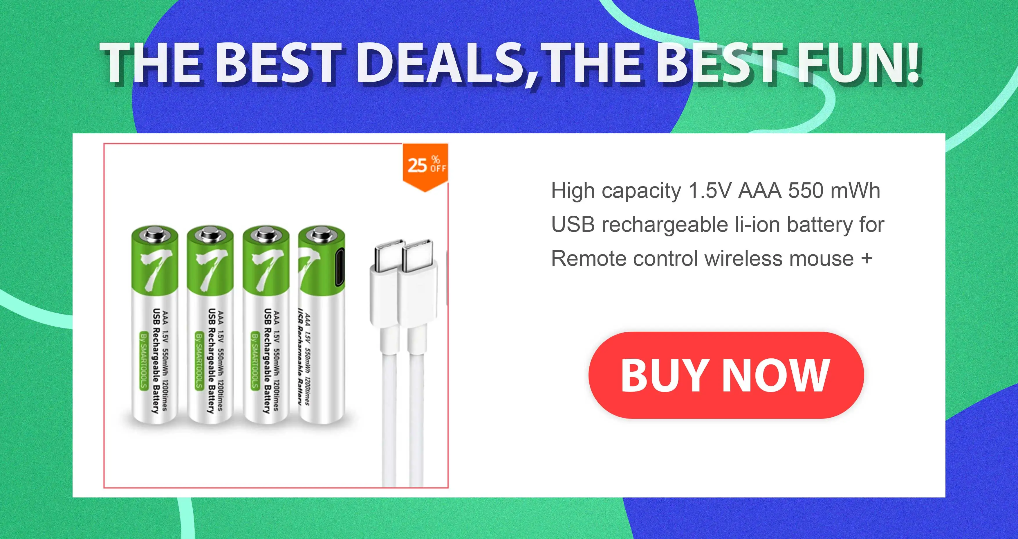 1.5V AA Battery 1400mWh/900mAh USB Rechargeable Li-ion Battery for Remote Control Mouse Small Fan Electric Toy Battery