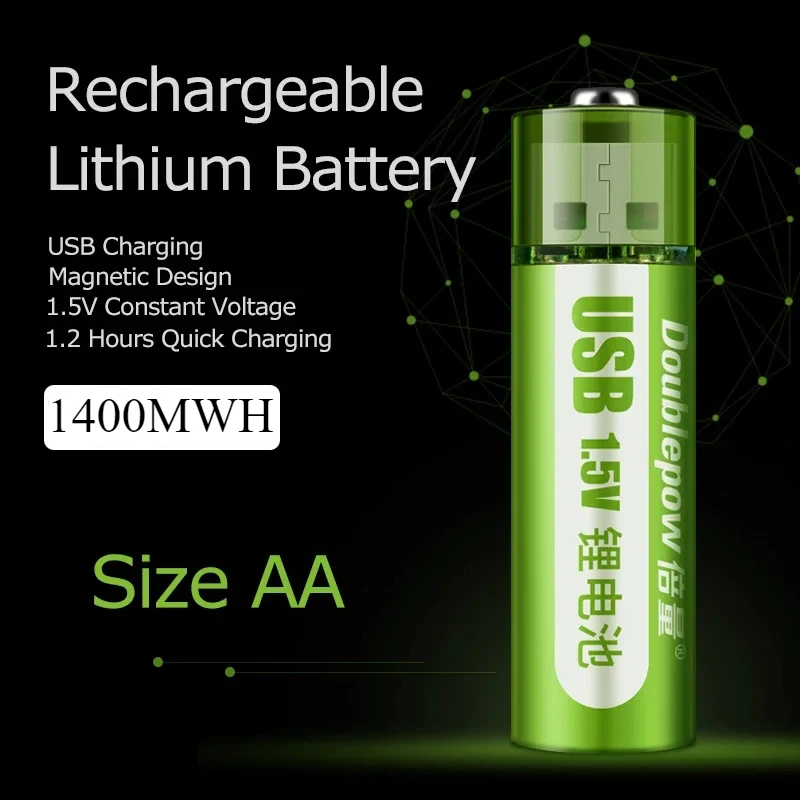1.5V AA Battery 1400mWh/900mAh USB Rechargeable Li-ion Battery for Remote Control Mouse Small Fan Electric Toy Battery