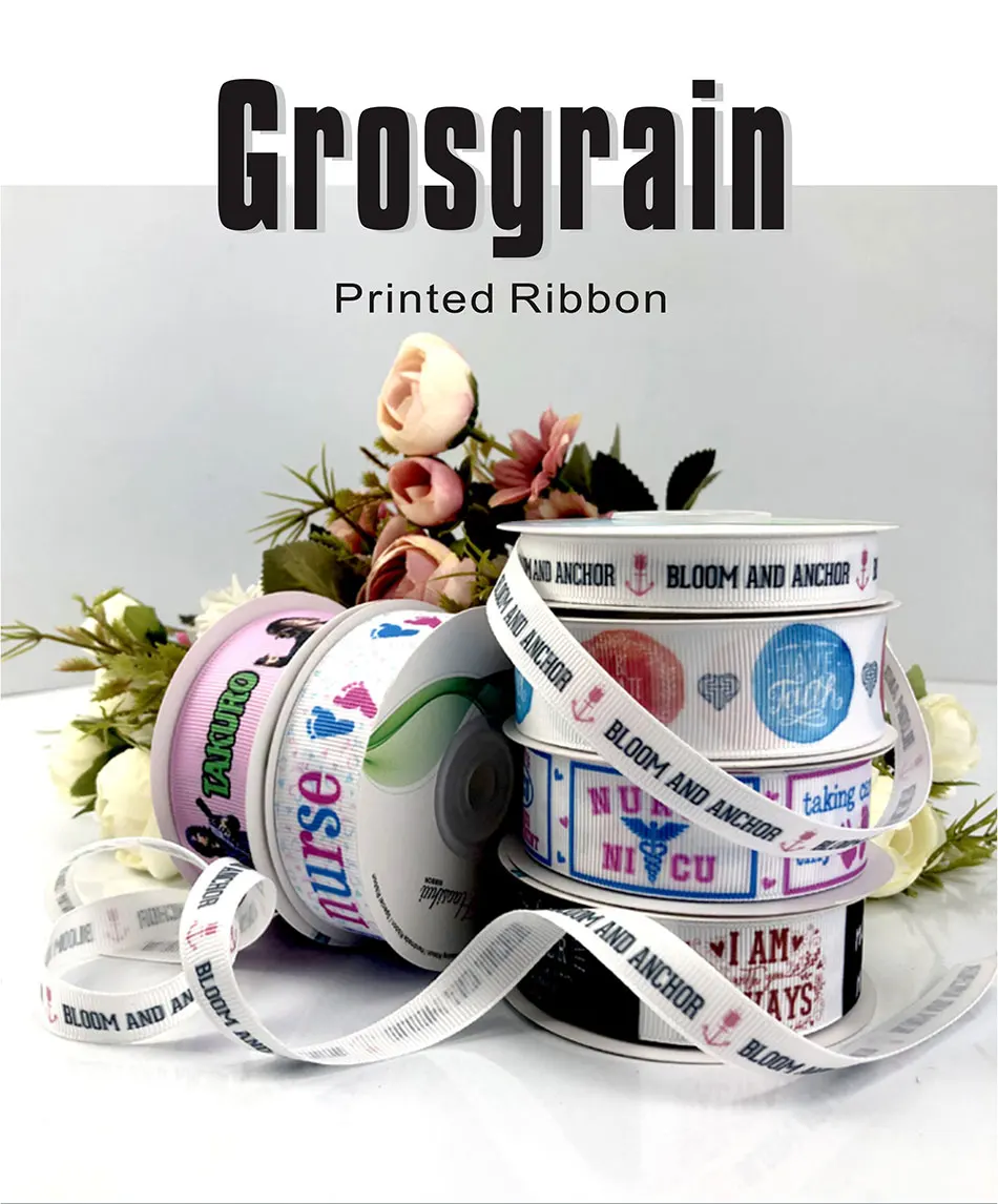 HAOSIHUI Grosgrain Ribbon Customizable Cartoon Or Logo Printed Single Side Colorful 10-32mm Width 10-50 Yards Length