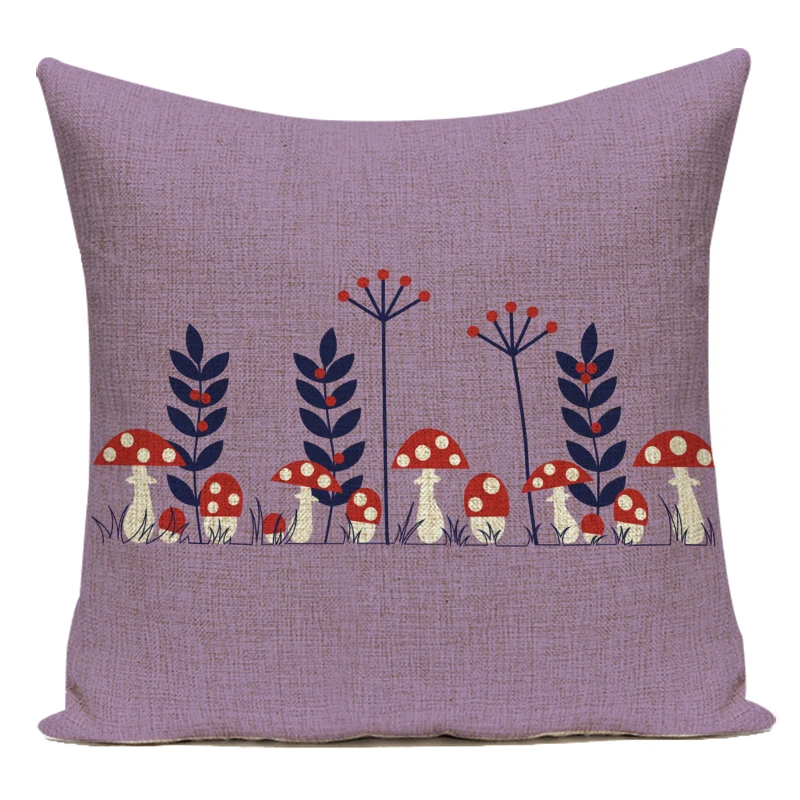 Cartoon Mushroom Pillow Cover Jungle Leaves Decorative Peach Skin Sofa Seat Throw Pillow Case Cushion Cover 45x45cm Cojines