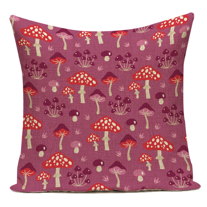 Cartoon Mushroom Pillow Cover Jungle Leaves Decorative Peach Skin Sofa Seat Throw Pillow Case Cushion Cover 45x45cm Cojines