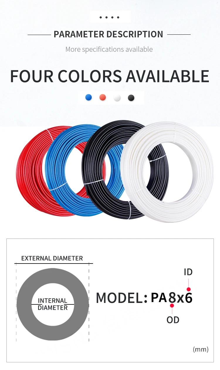 10M Nylon Tube PA Pneumatic Air Hose OD 4mm 5mm 6mm*1 8mm 10mm 12mm 14mm 16mm High Pressure Oil Pipe PA11-6 Tubing PA6