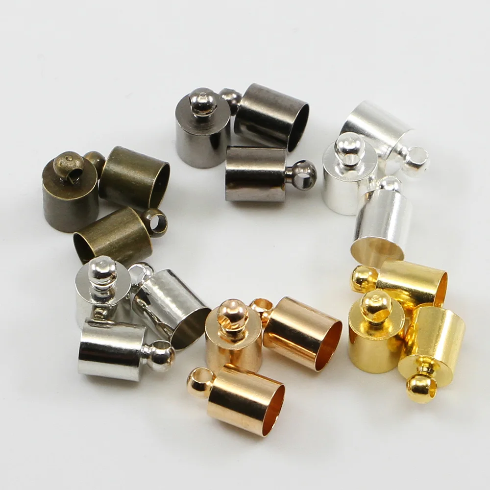 50Pcs/Lot 3-10mm Tassel Leather Cord End Crimp Caps Beads End Tip Cap for DIY Necklace Jewelry Making Findings Accessories