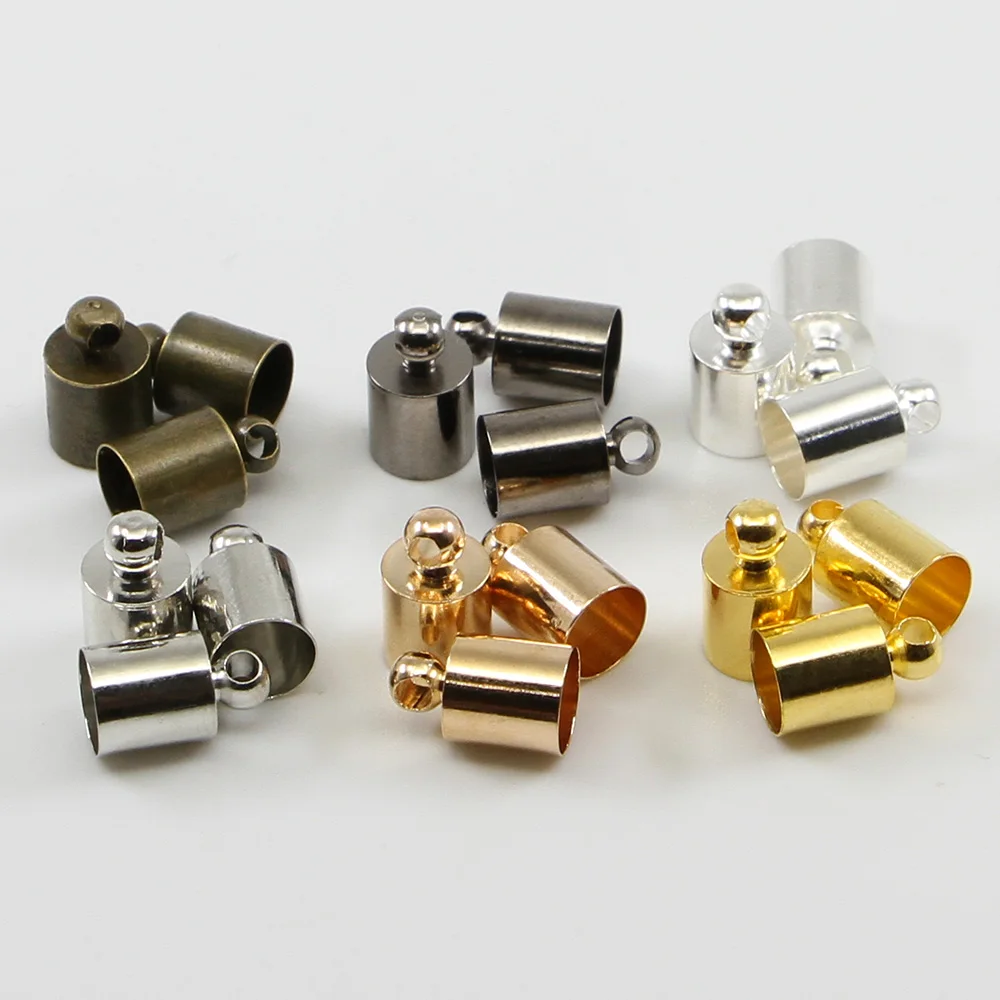 50Pcs/Lot 3-10mm Tassel Leather Cord End Crimp Caps Beads End Tip Cap for DIY Necklace Jewelry Making Findings Accessories