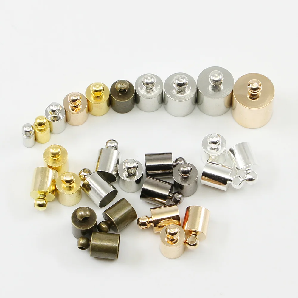 50Pcs/Lot 3-10mm Tassel Leather Cord End Crimp Caps Beads End Tip Cap for DIY Necklace Jewelry Making Findings Accessories