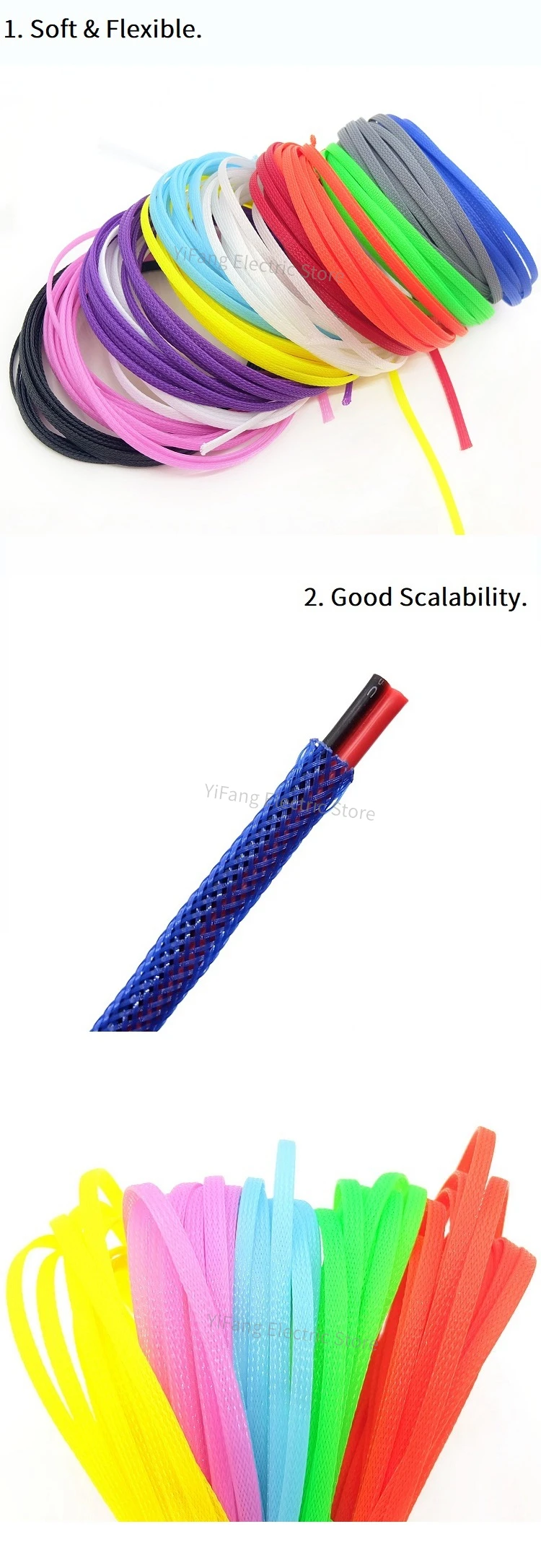 Insulated PET Braid Sleeving 3/4/6/8/10mm Tight 5/10/50M High Density Wire Wrap Sheath Protection Black Red Cable sleeve