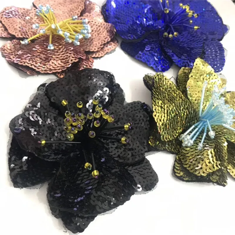 AHYONNIEX 1 Piece Large Sequins Flowers Patches Fashion Embroidered Applique for Clothing Sew On Patch for Clothes