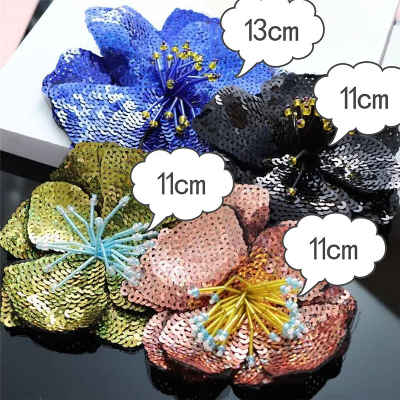 AHYONNIEX 1 Piece Large Sequins Flowers Patches Fashion Embroidered Applique for Clothing Sew On Patch for Clothes