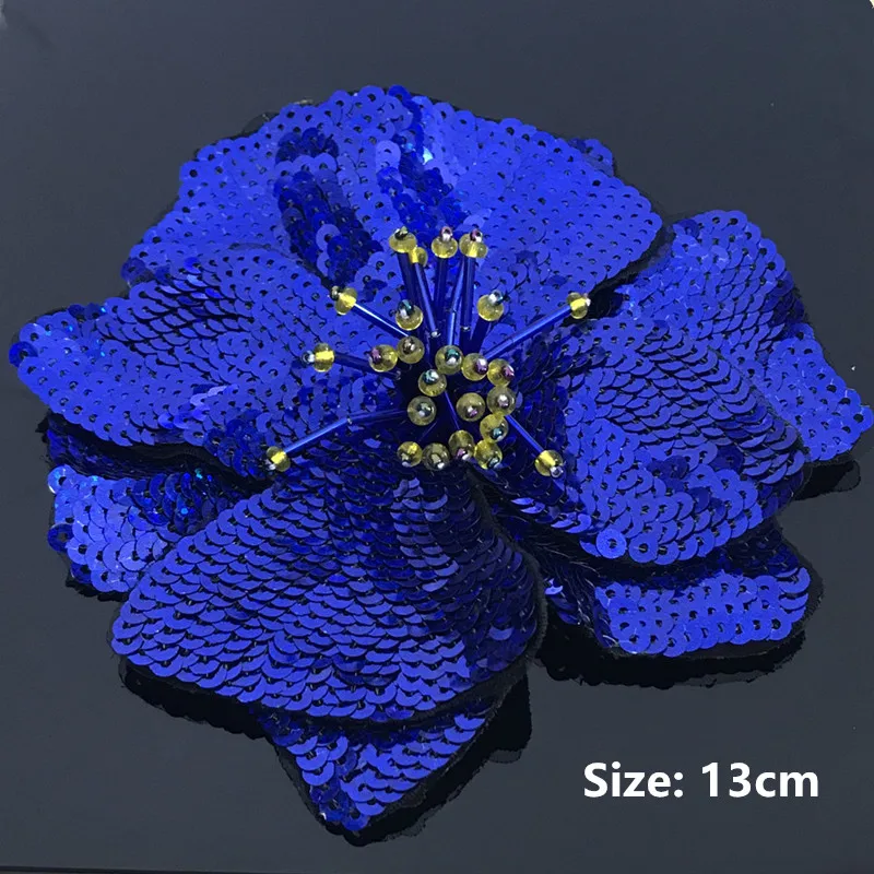 AHYONNIEX 1 Piece Large Sequins Flowers Patches Fashion Embroidered Applique for Clothing Sew On Patch for Clothes