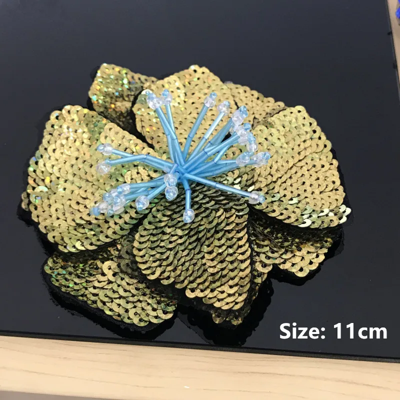 AHYONNIEX 1 Piece Large Sequins Flowers Patches Fashion Embroidered Applique for Clothing Sew On Patch for Clothes
