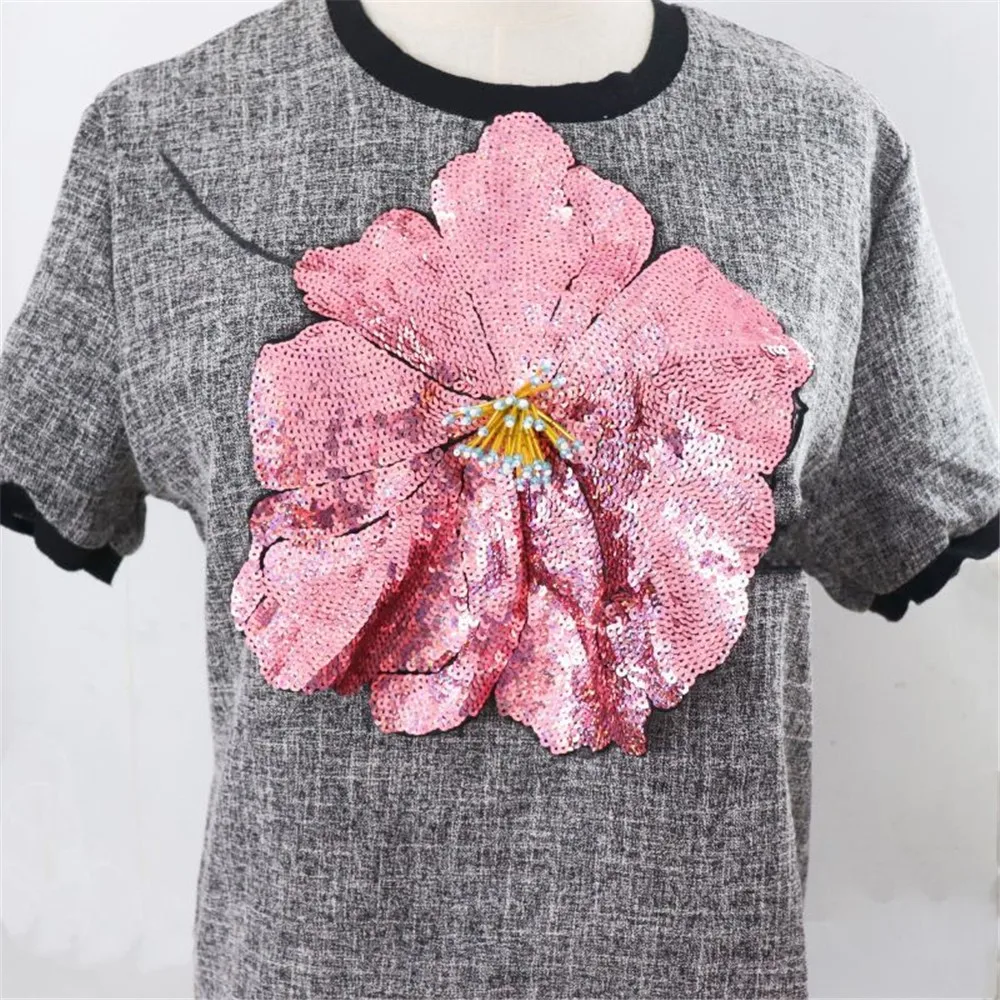 AHYONNIEX 1 Piece Large Sequins Flowers Patches Fashion Embroidered Applique for Clothing Sew On Patch for Clothes