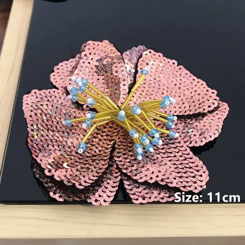 AHYONNIEX 1 Piece Large Sequins Flowers Patches Fashion Embroidered Applique for Clothing Sew On Patch for Clothes