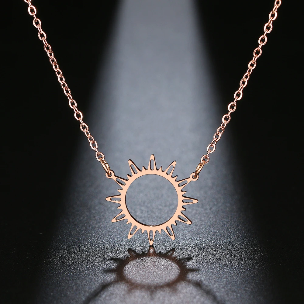 DOTIFI 316L Stainless Steel Necklace Best Circle Irregular Sun Hollow Out Round Pendant Necklaces For Women Jewelry Gifts