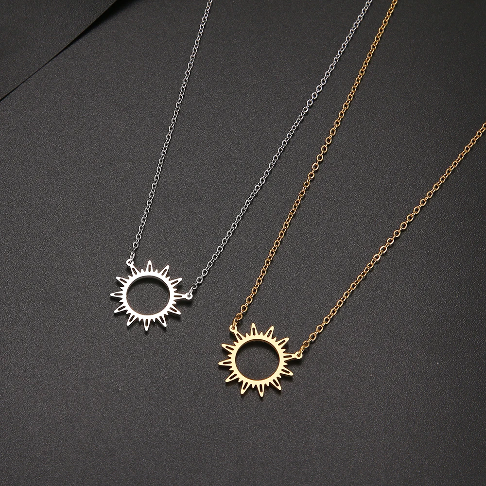 DOTIFI 316L Stainless Steel Necklace Best Circle Irregular Sun Hollow Out Round Pendant Necklaces For Women Jewelry Gifts