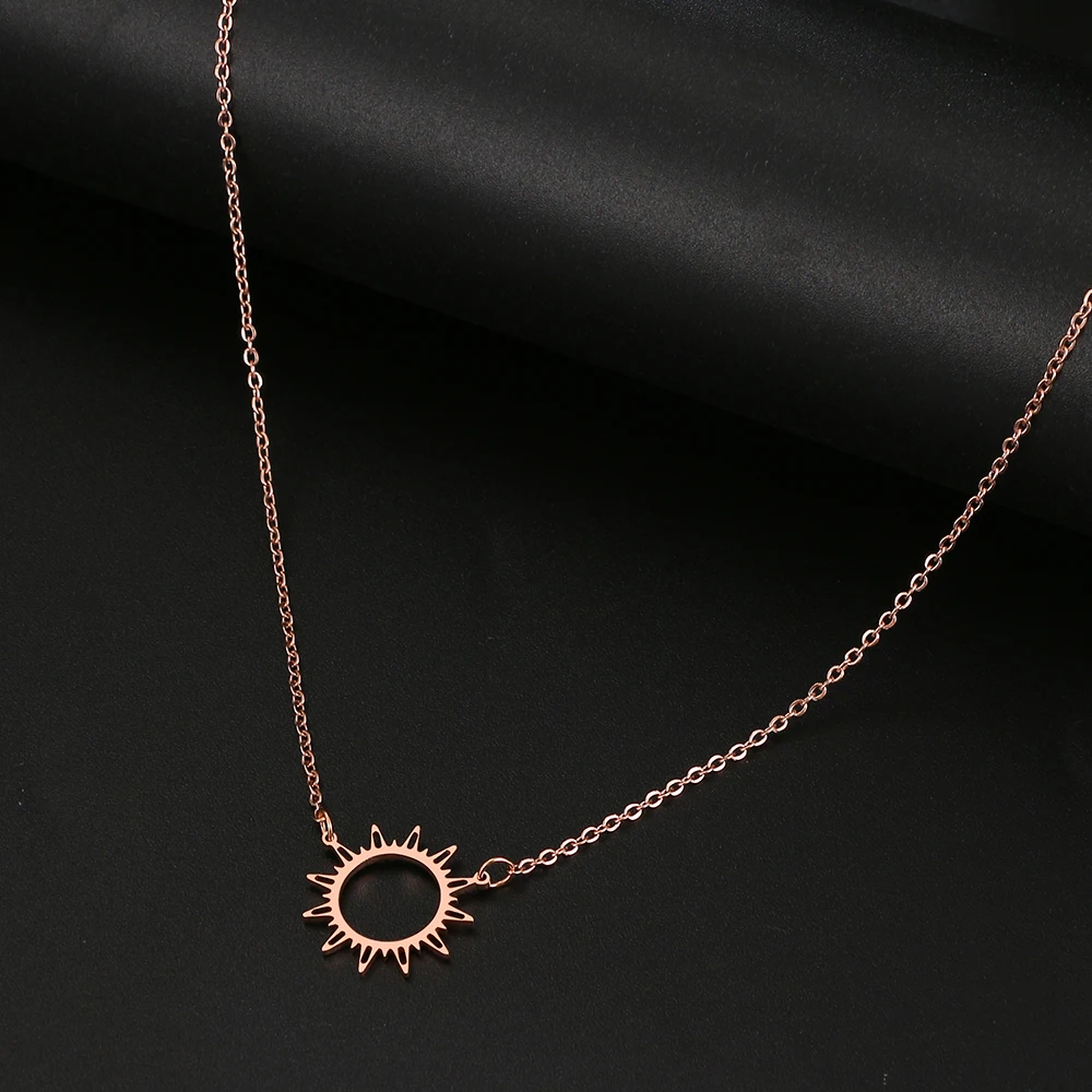 DOTIFI 316L Stainless Steel Necklace Best Circle Irregular Sun Hollow Out Round Pendant Necklaces For Women Jewelry Gifts