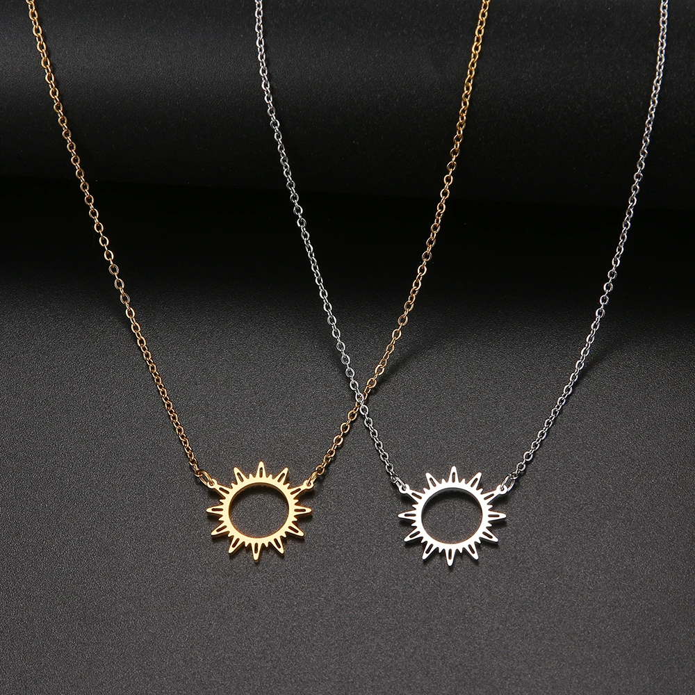 DOTIFI 316L Stainless Steel Necklace Best Circle Irregular Sun Hollow Out Round Pendant Necklaces For Women Jewelry Gifts