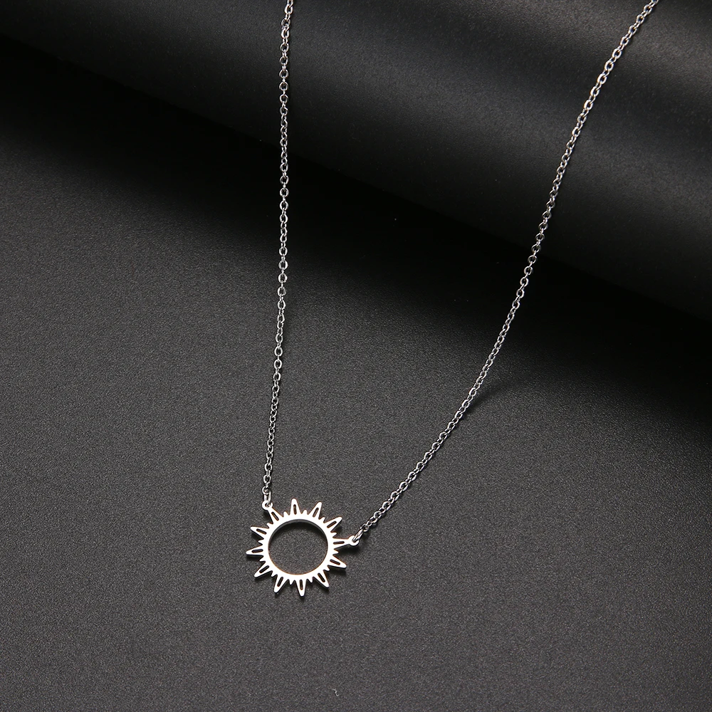 DOTIFI 316L Stainless Steel Necklace Best Circle Irregular Sun Hollow Out Round Pendant Necklaces For Women Jewelry Gifts