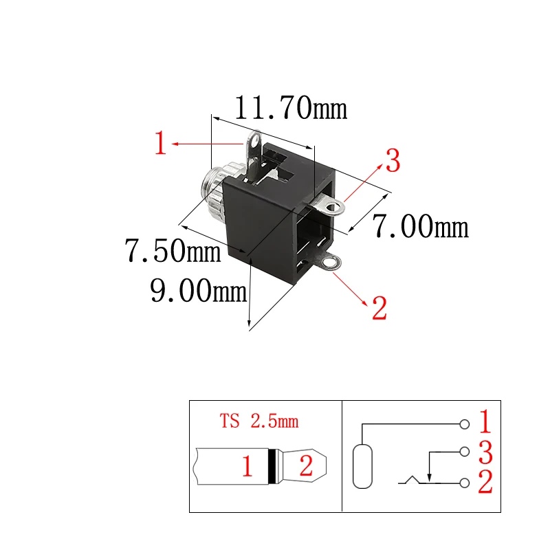 2/5/10Pcs PJ-201M 2.5mm Headphone Socket PJ201M 3 Pin Female Jack Audio Mono Channel Connector