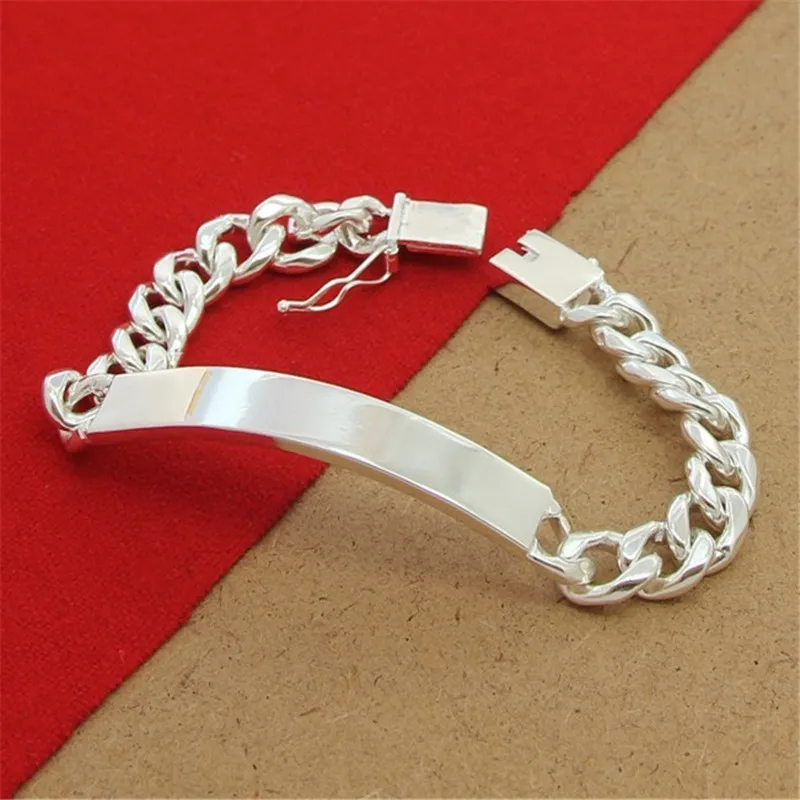 Hip Hop Men's 925 Sterling Silver Bracelet 10MM Cowhide Sideways Bracelet Bead Fashion Treasure Gift