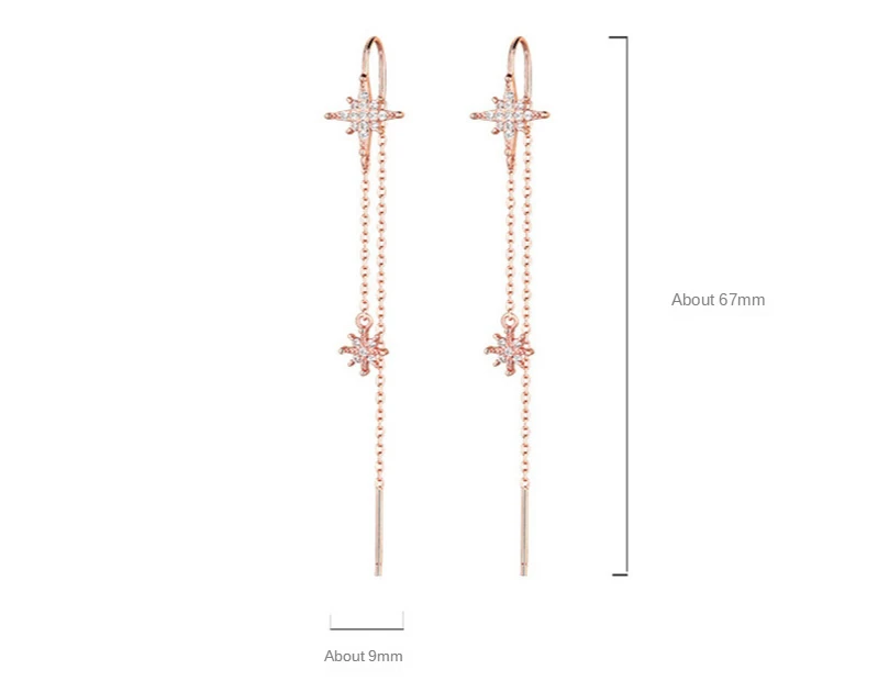 CIAXY Silver Color Inlaid Zircon Star Earrings for Women Temperament Aesthetic Long Tassel Ear Line Earring Luxury Jewelry Gift