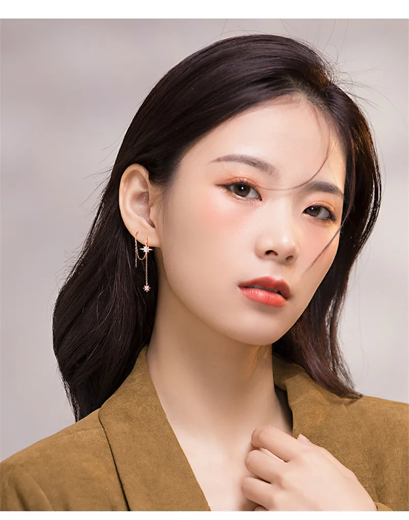 CIAXY Silver Color Inlaid Zircon Star Earrings for Women Temperament Aesthetic Long Tassel Ear Line Earring Luxury Jewelry Gift