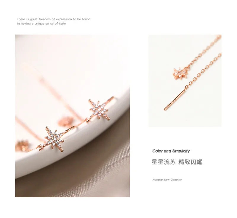 CIAXY Silver Color Inlaid Zircon Star Earrings for Women Temperament Aesthetic Long Tassel Ear Line Earring Luxury Jewelry Gift
