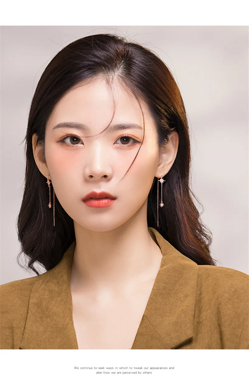 CIAXY Silver Color Inlaid Zircon Star Earrings for Women Temperament Aesthetic Long Tassel Ear Line Earring Luxury Jewelry Gift