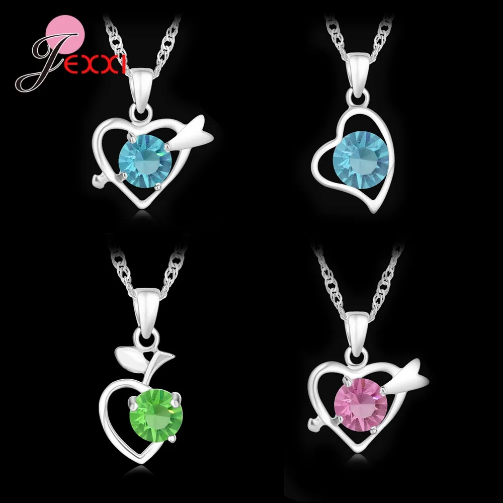 4pcs/Lot 925 Sterling Silver Women Jewelry Fashion Trendy Cubic Zirconia Heart Butterfly Pendant Necklace Birthday Wedding