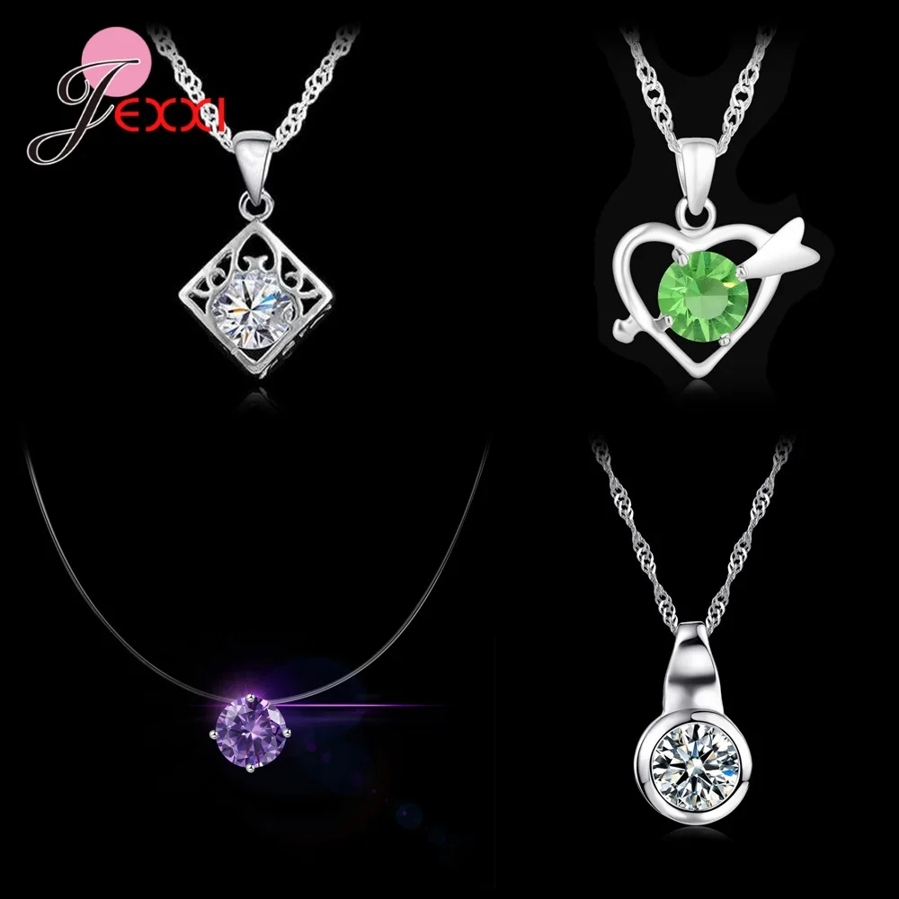 4pcs/Lot 925 Sterling Silver Women Jewelry Fashion Trendy Cubic Zirconia Heart Butterfly Pendant Necklace Birthday Wedding