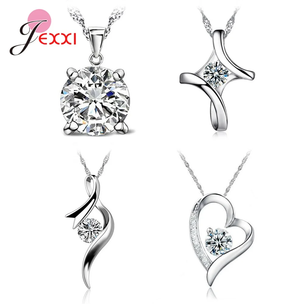 4pcs/Lot 925 Sterling Silver Women Jewelry Fashion Trendy Cubic Zirconia Heart Butterfly Pendant Necklace Birthday Wedding