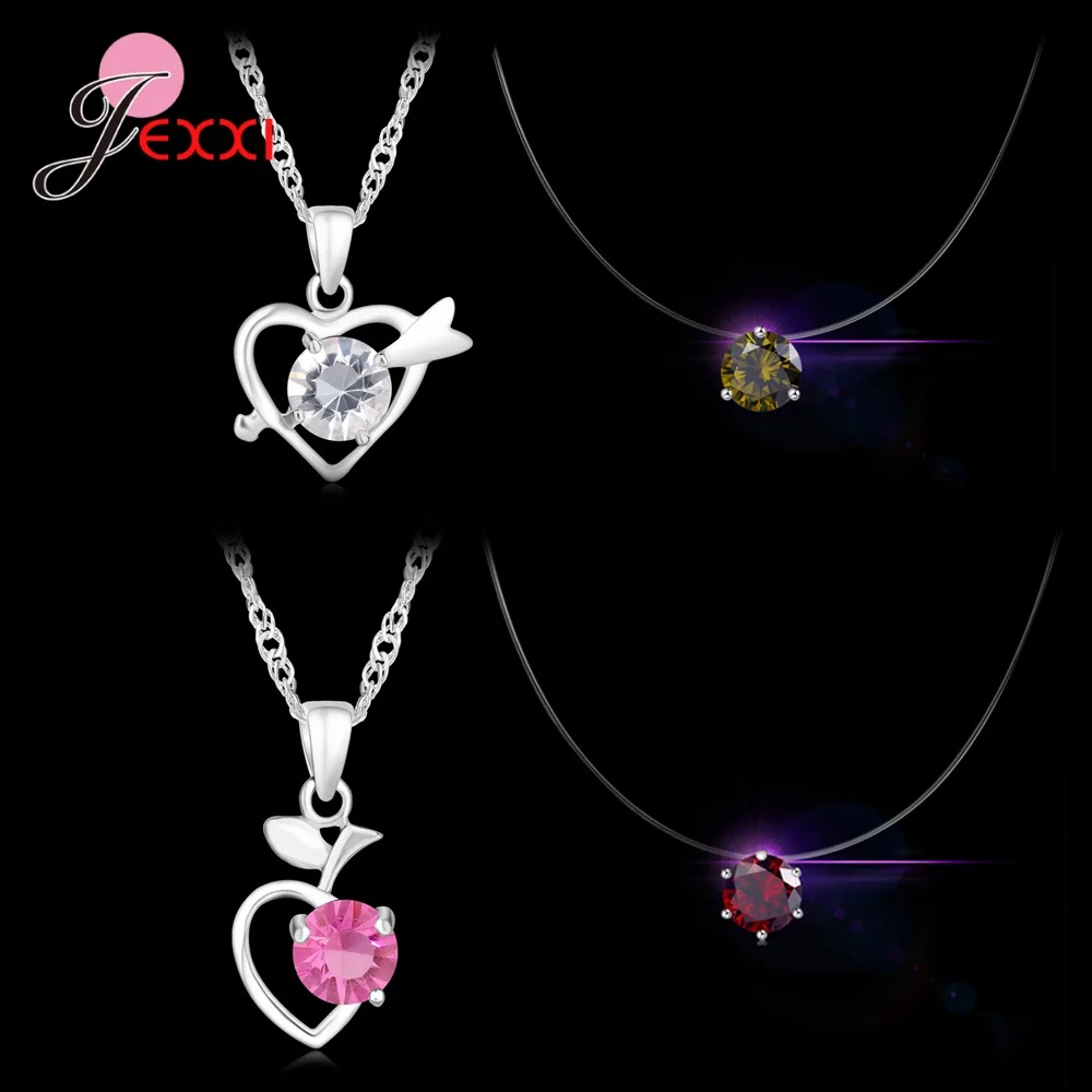 4pcs/Lot 925 Sterling Silver Women Jewelry Fashion Trendy Cubic Zirconia Heart Butterfly Pendant Necklace Birthday Wedding