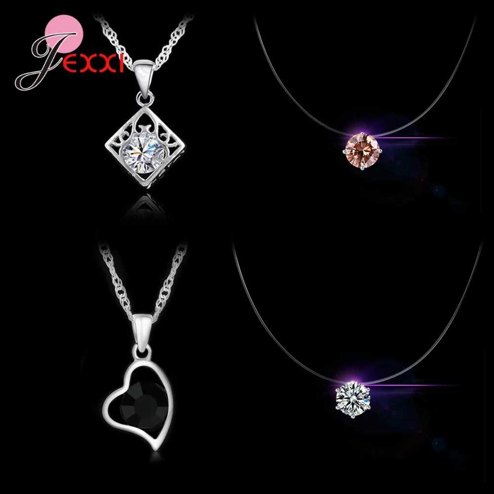 4pcs/Lot 925 Sterling Silver Women Jewelry Fashion Trendy Cubic Zirconia Heart Butterfly Pendant Necklace Birthday Wedding