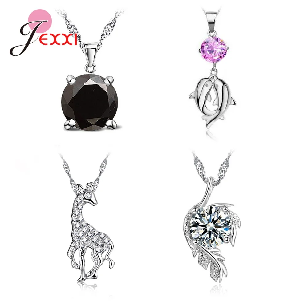 4pcs/Lot 925 Sterling Silver Women Jewelry Fashion Trendy Cubic Zirconia Heart Butterfly Pendant Necklace Birthday Wedding