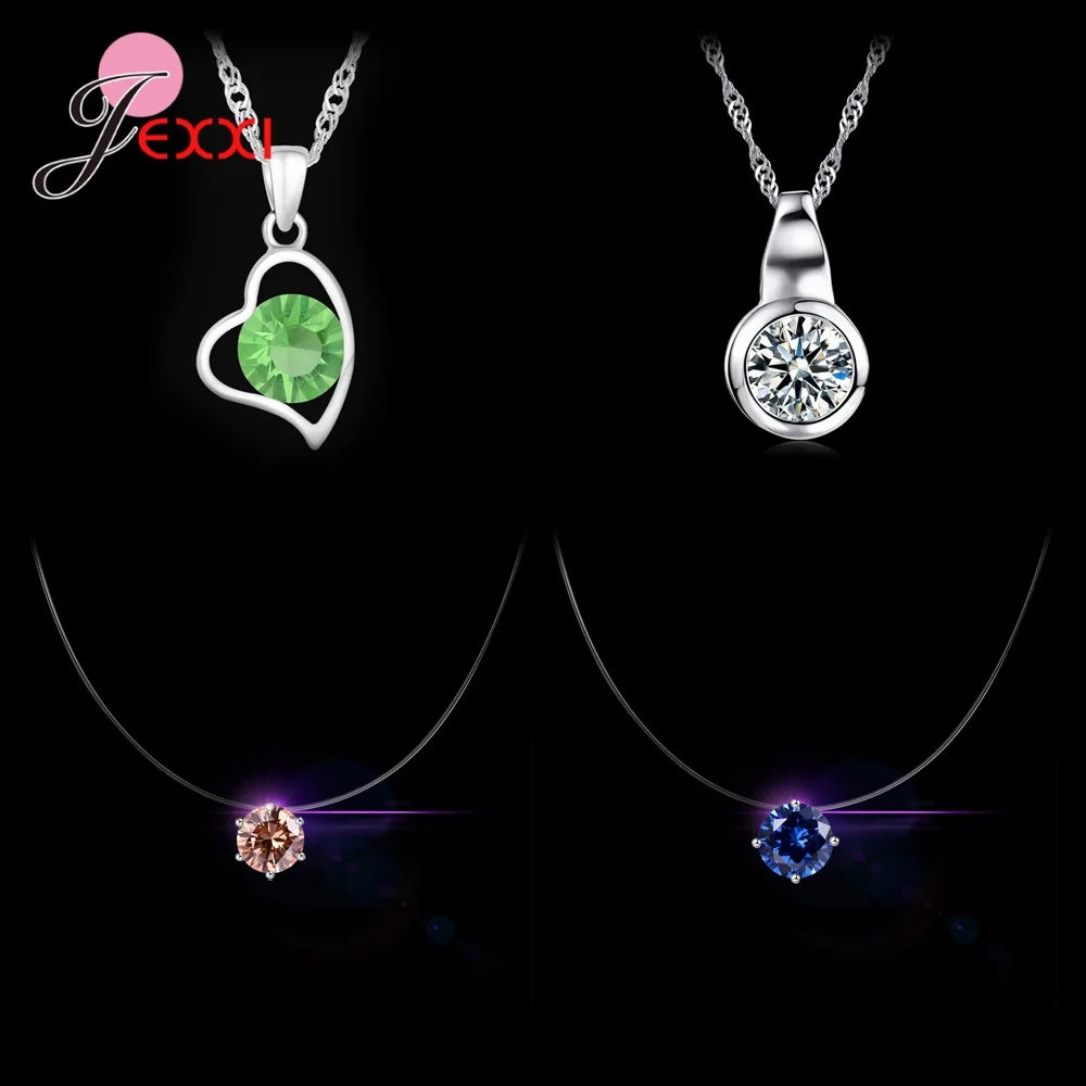 4pcs/Lot 925 Sterling Silver Women Jewelry Fashion Trendy Cubic Zirconia Heart Butterfly Pendant Necklace Birthday Wedding